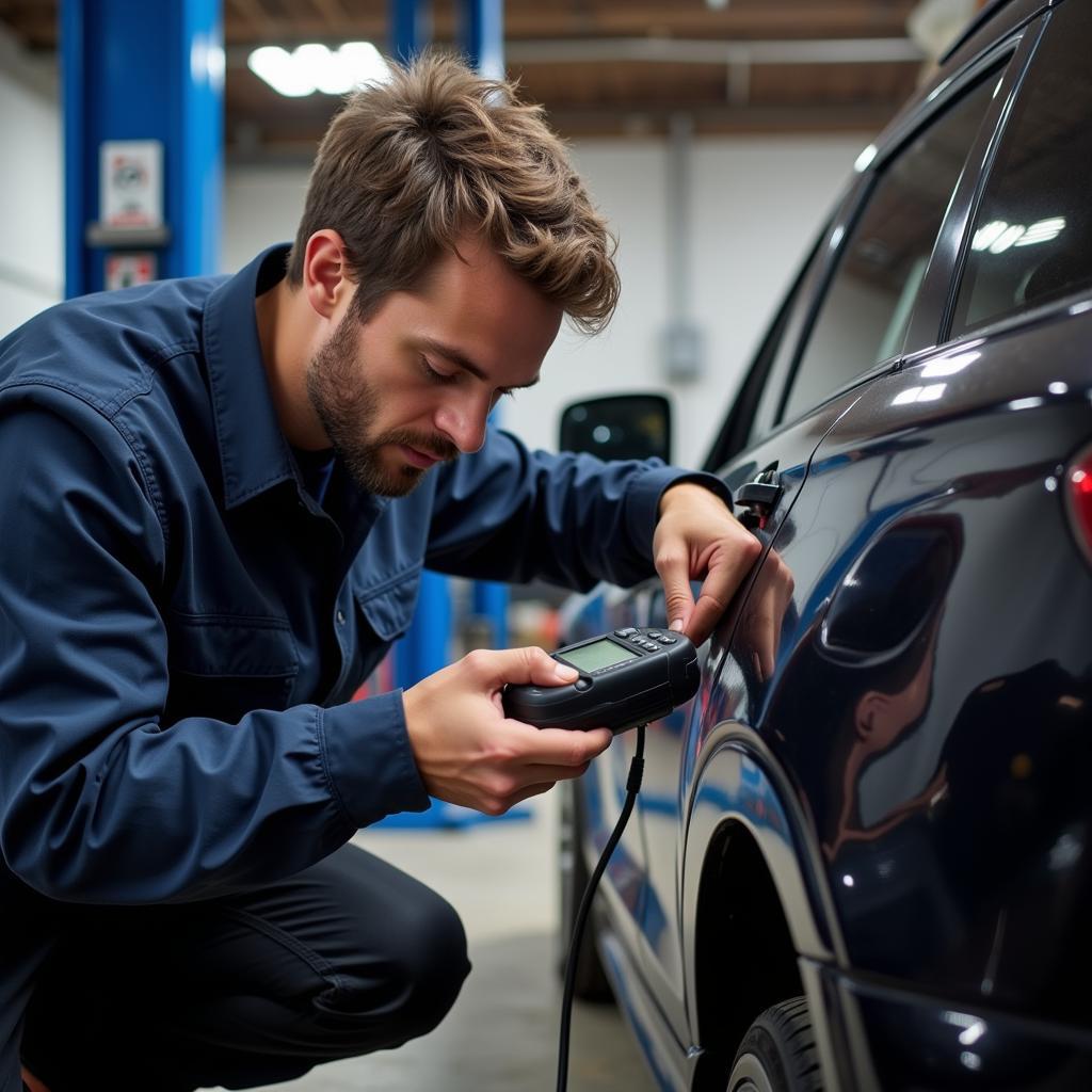 Car mechanic performing diagnostics