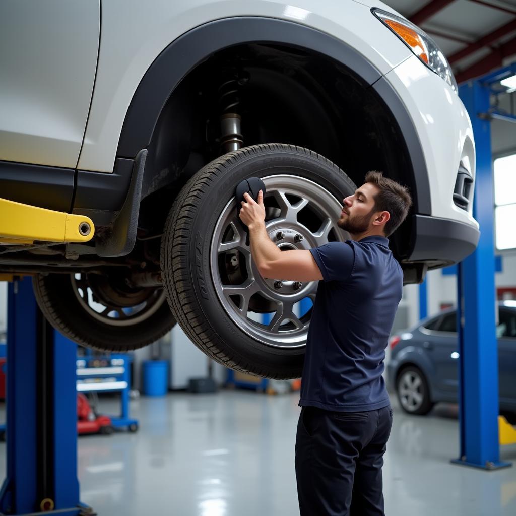 Car on Lift for Brake Inspection