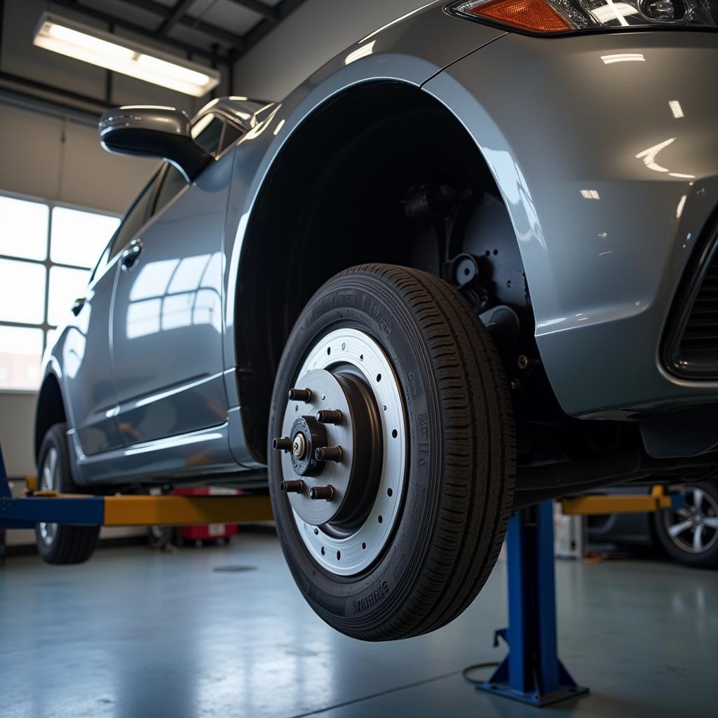 Car Undergoing Repairs in an Auto Repair Shop