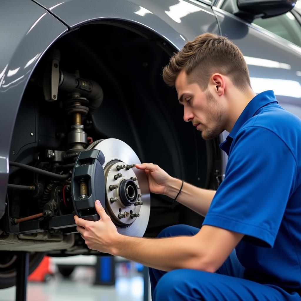 Car Undergoing Brake System Maintenance