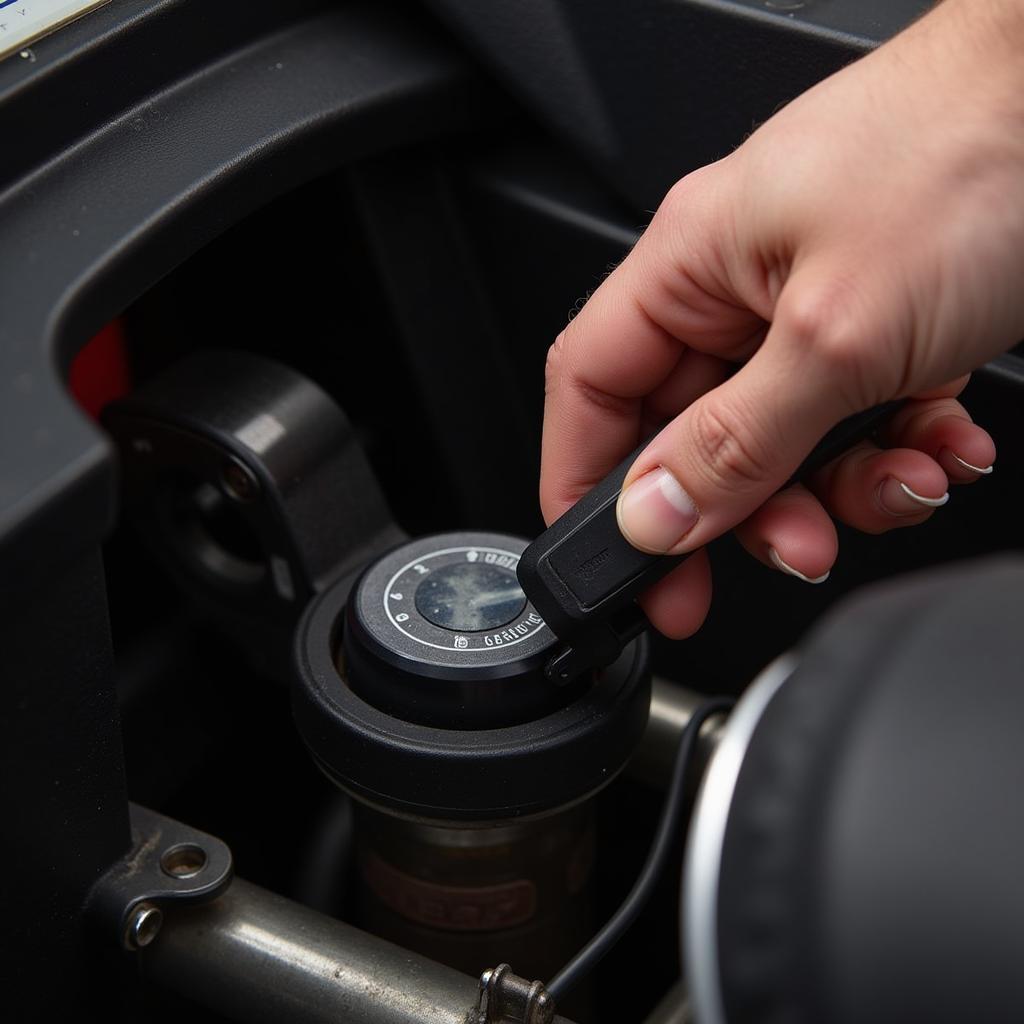 Mechanic inspecting ABS sensor on a Spyder