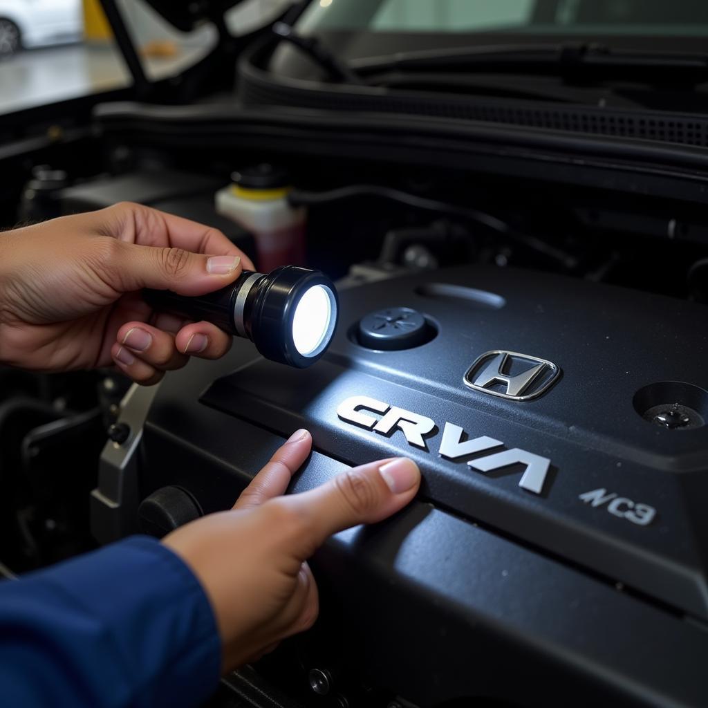 Mechanic Checking Brake Fluid Level in a Honda CRV