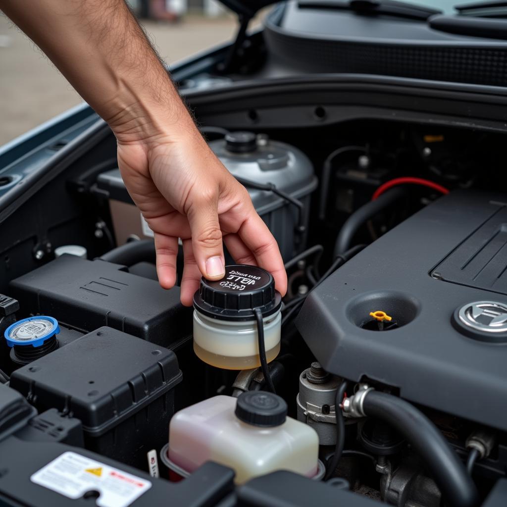 Mechanic Checking Brake Fluid Level