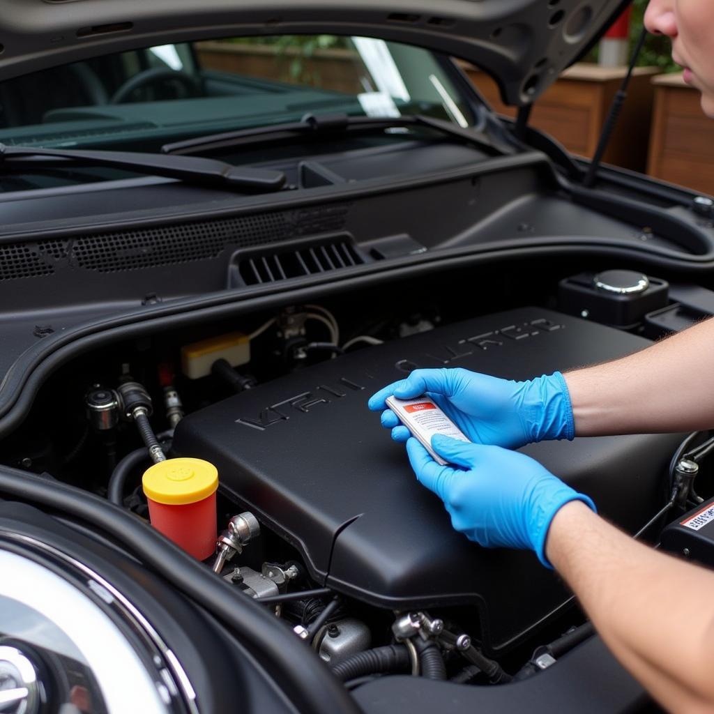 Checking Brake Fluid in a Mini Cooper Engine Bay