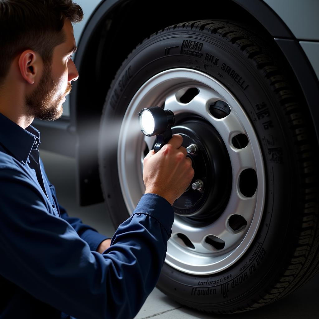 Mechanic Inspecting Brake Pads