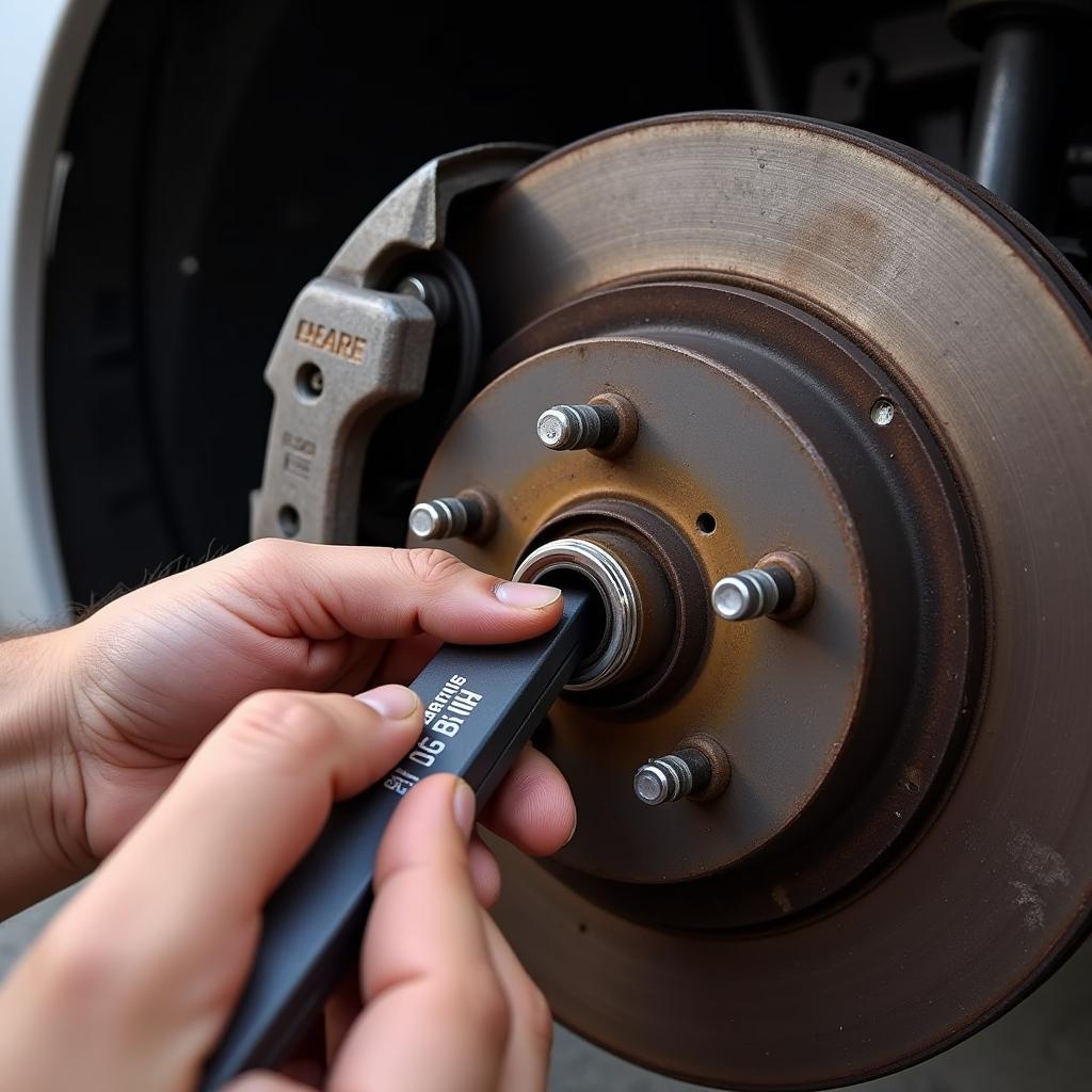 Mechanic Checking Brake Pad Thickness