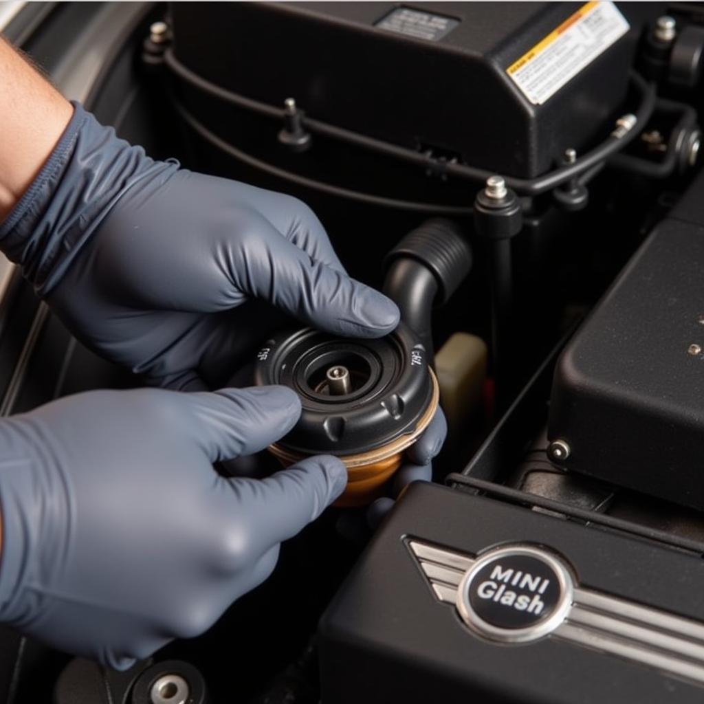 Checking brake fluid level in a MINI Cooper