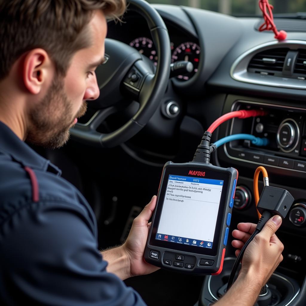 Mechanic Using Diagnostic Scanner on Ejection Seat System