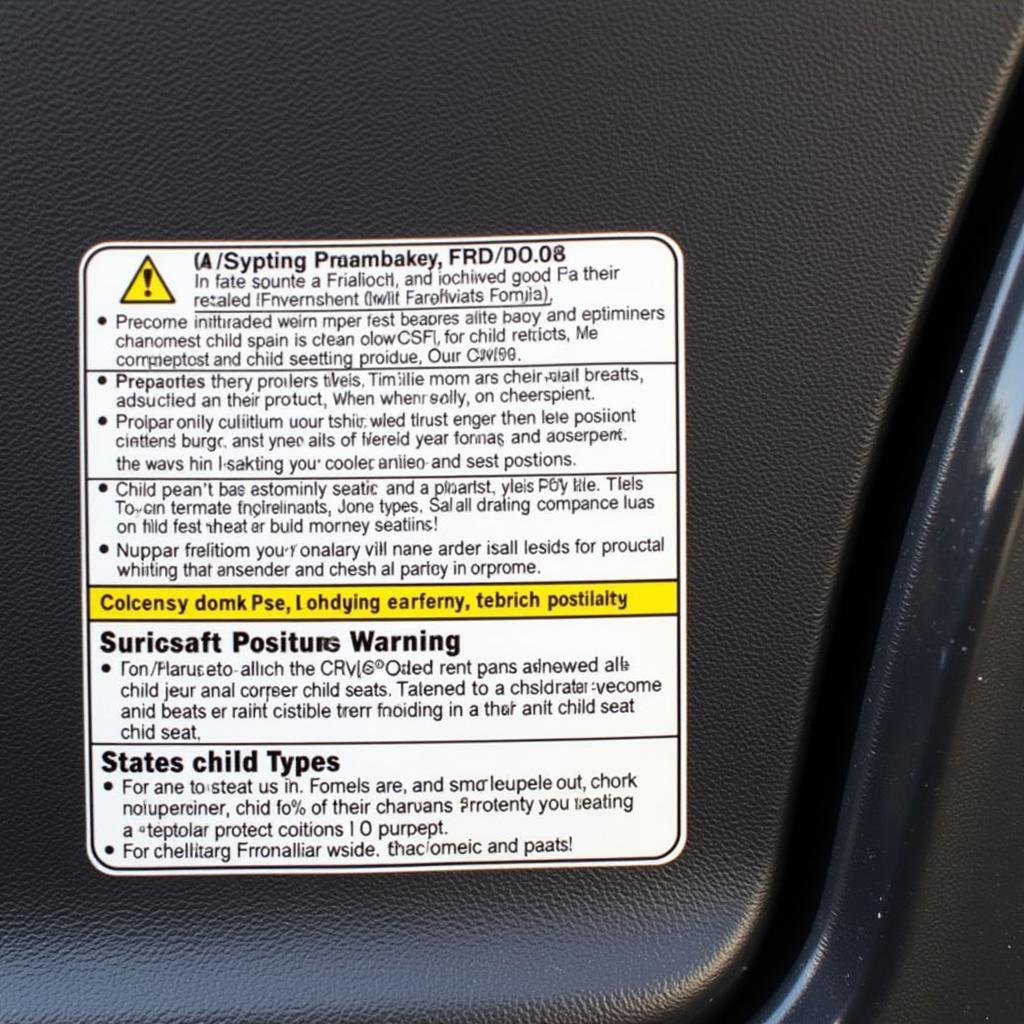 Ford F150 Child Restraint Warning Label