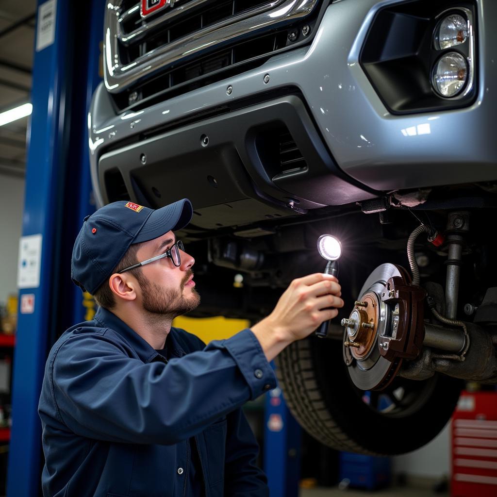 Mechanic Inspecting Brakes