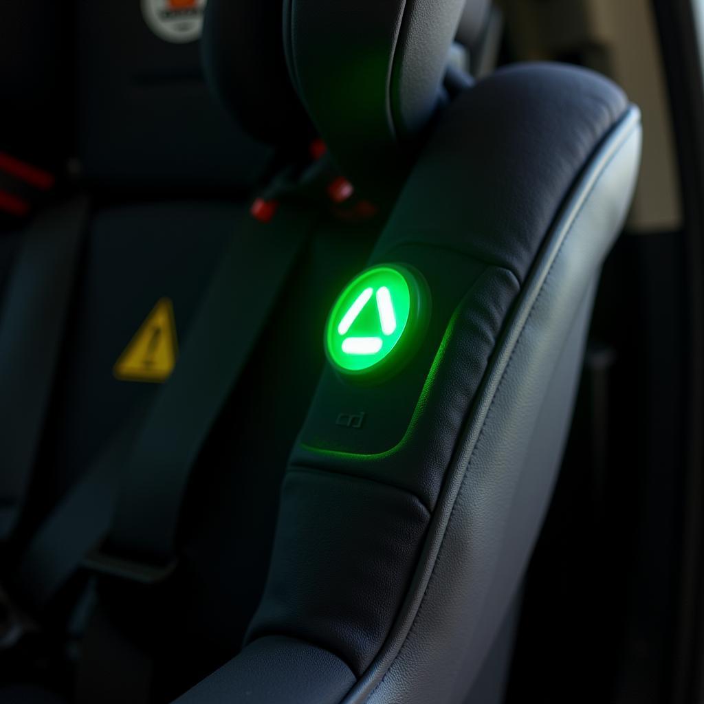 Green warning light on a car seat