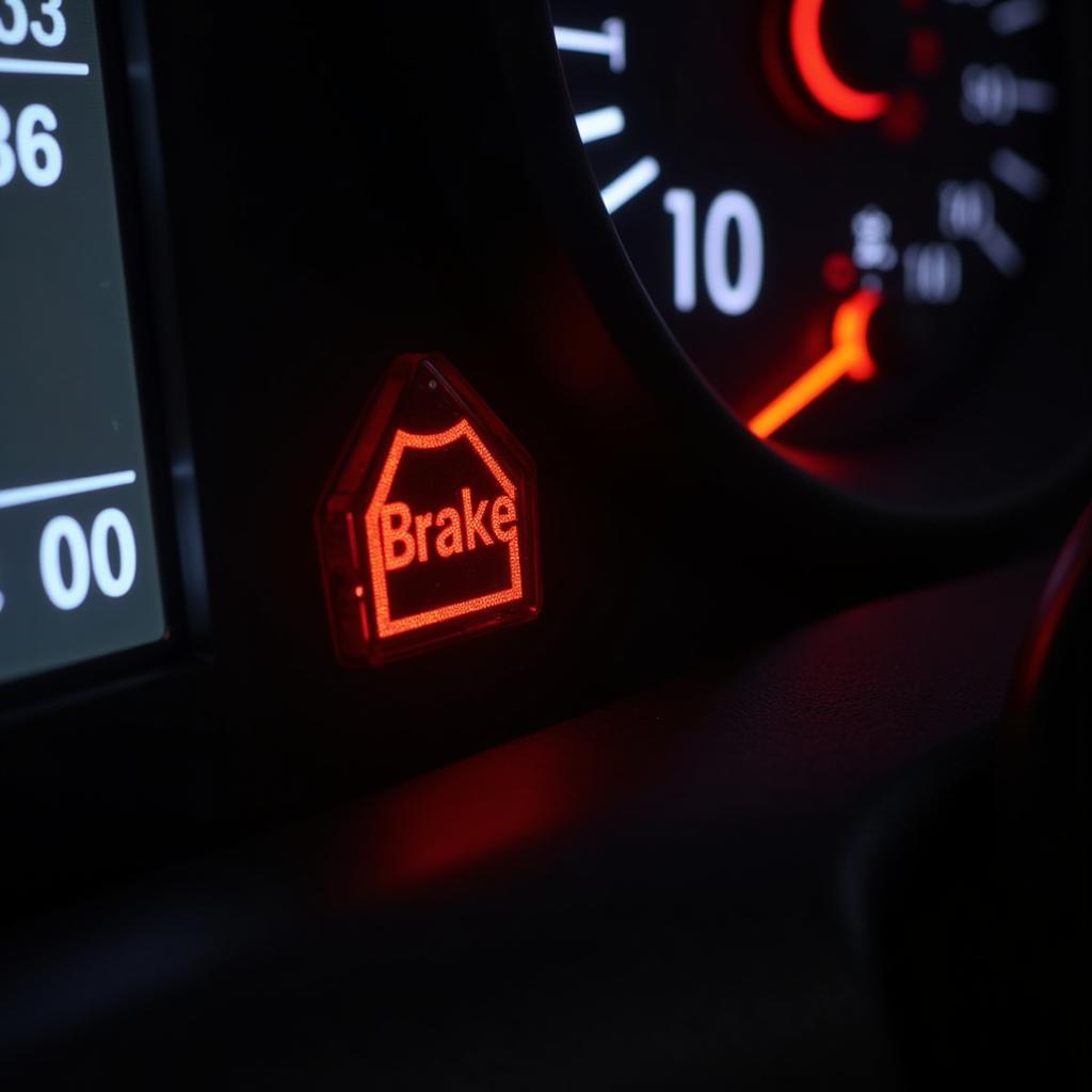 Hino truck dashboard with brake warning light illuminated