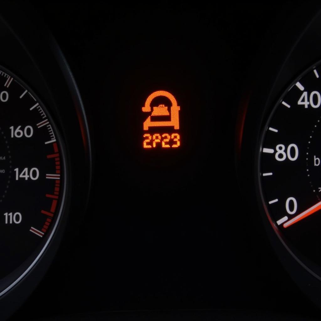 Car with low brake fluid level warning light on