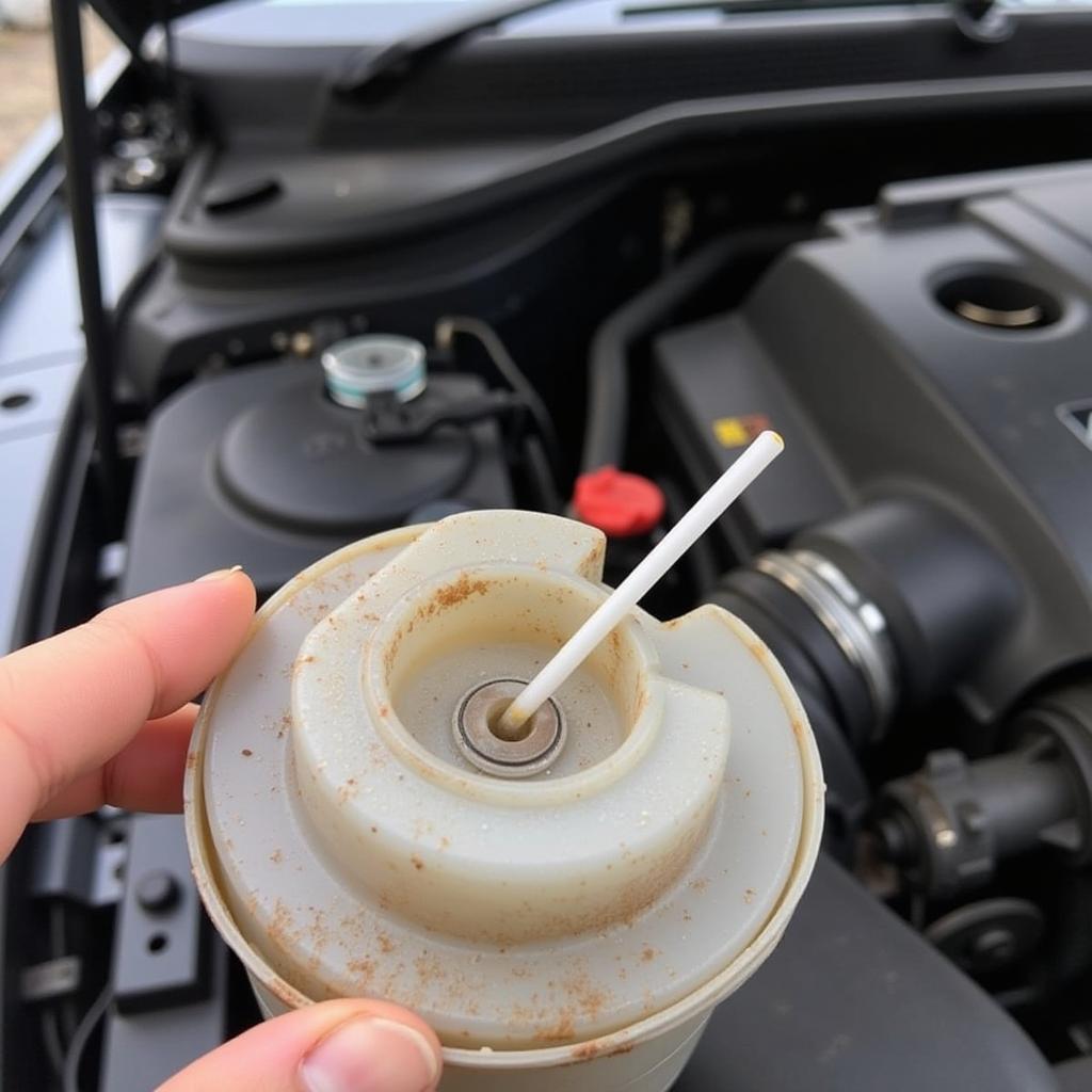 Low brake fluid level in car reservoir