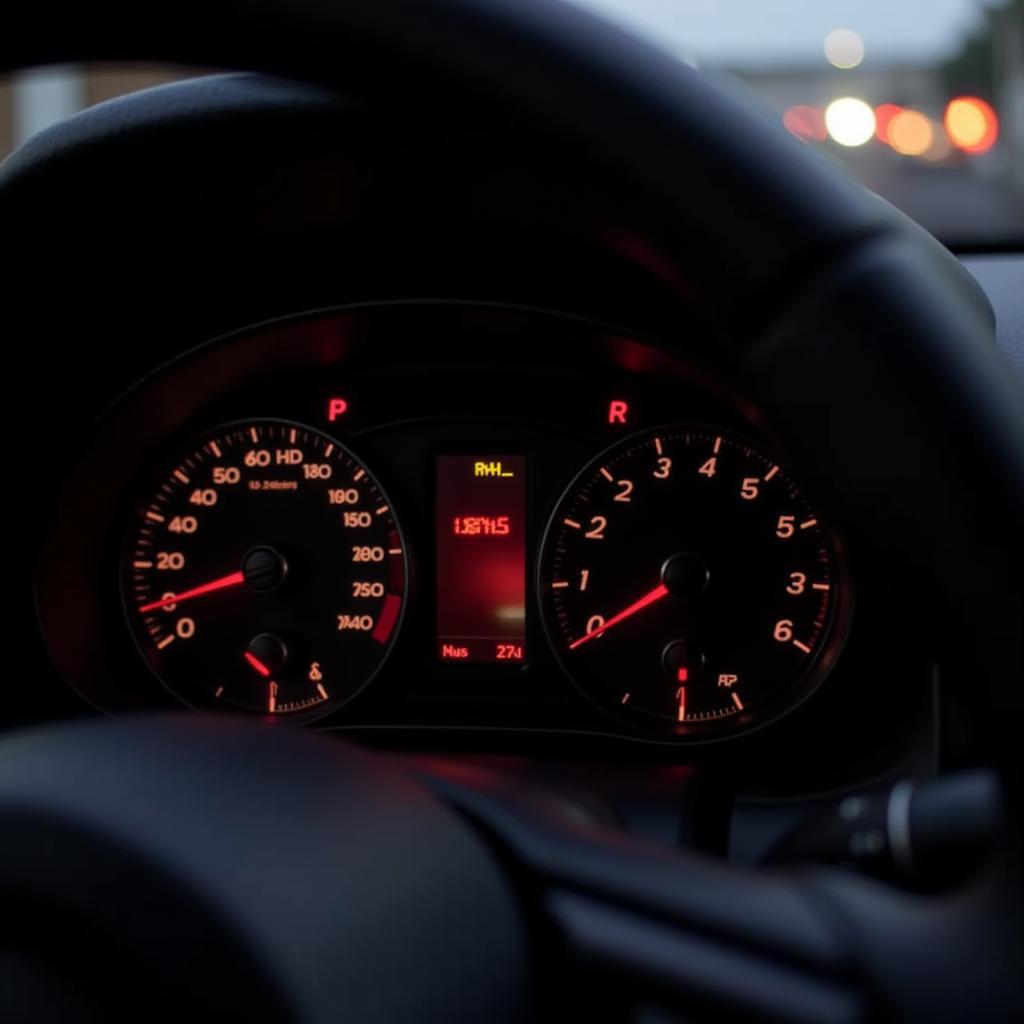 Mazda CX-3 dashboard with brake warning light illuminated