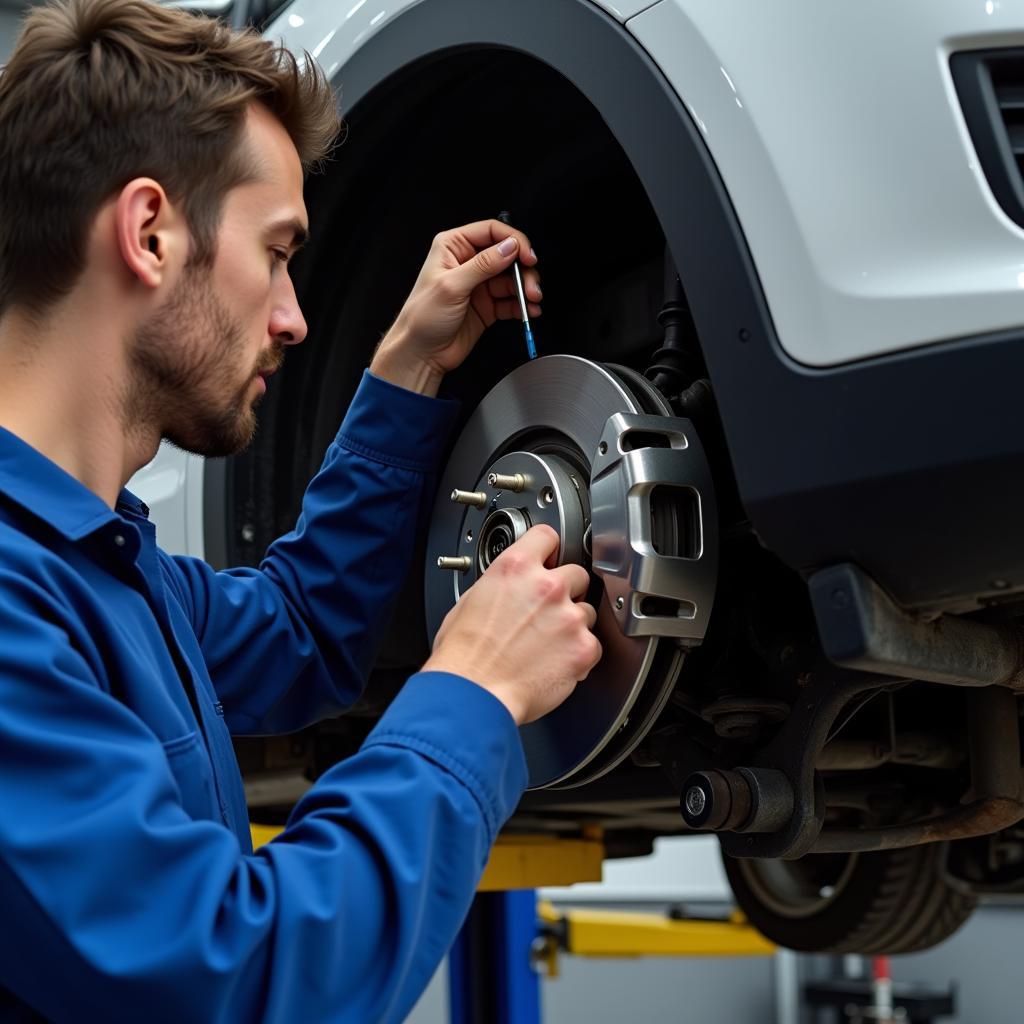 Mechanic Inspecting Car Brakes