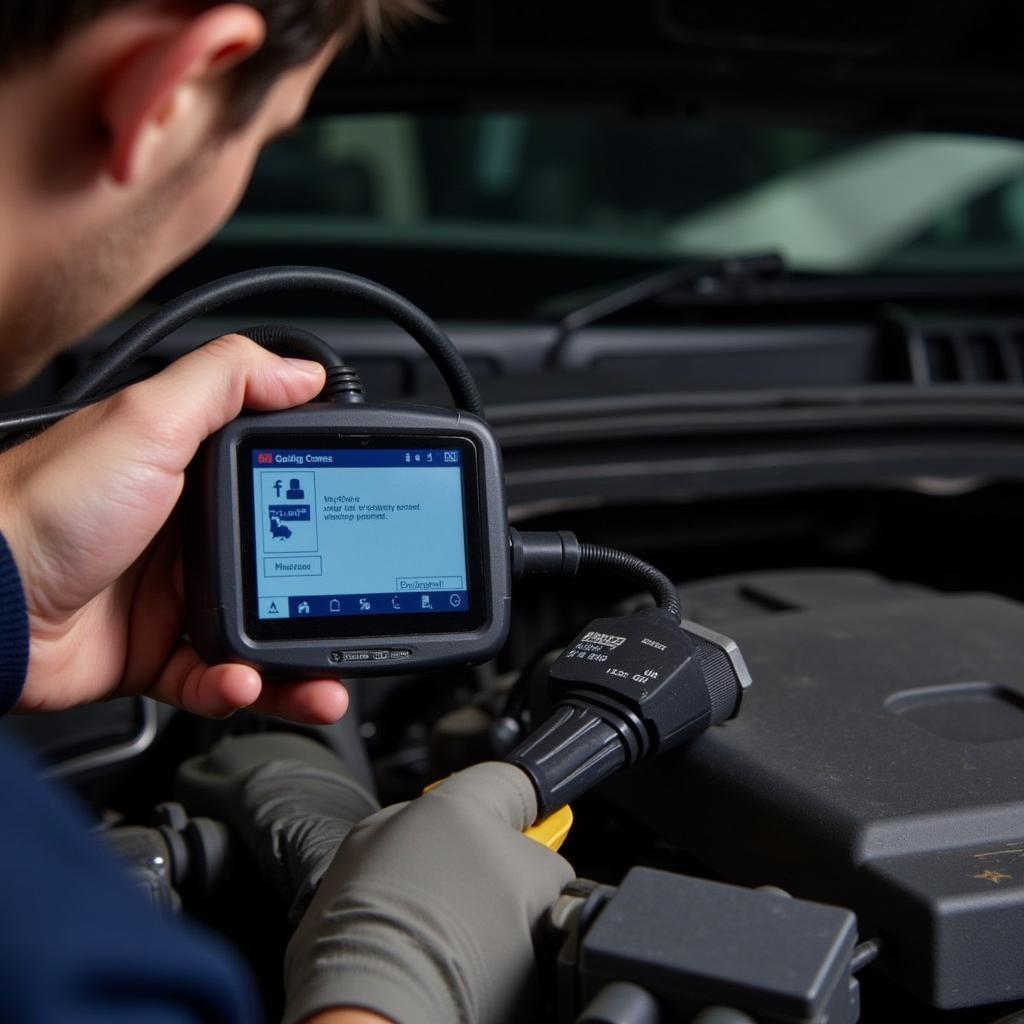 Mechanic Diagnosing ABS Issue Using Diagnostic Tool