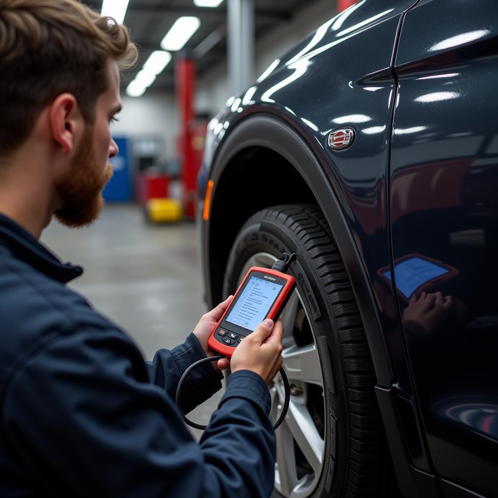 Mechanic Diagnosing Brake Assist System