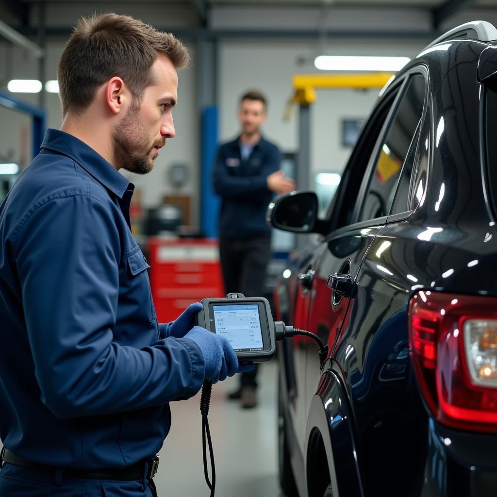 Mechanic Diagnosing Brake System Issue