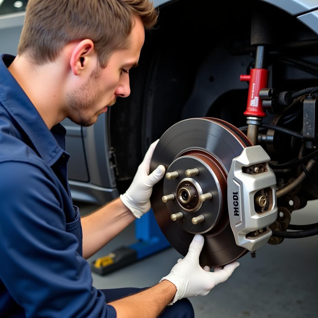 Mechanic Diagnosing Car Brake System