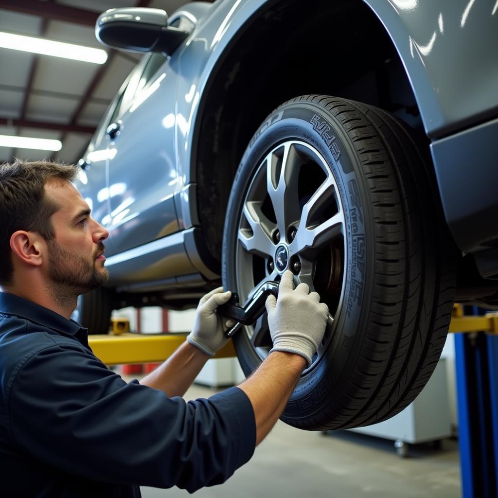 Mechanic Inspecting ABS Wheel Speed Sensor on a Car