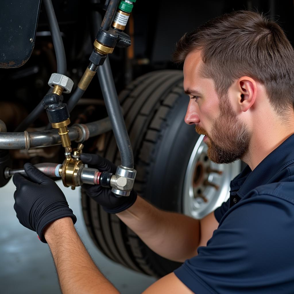 Mechanic Inspecting Air Brake System