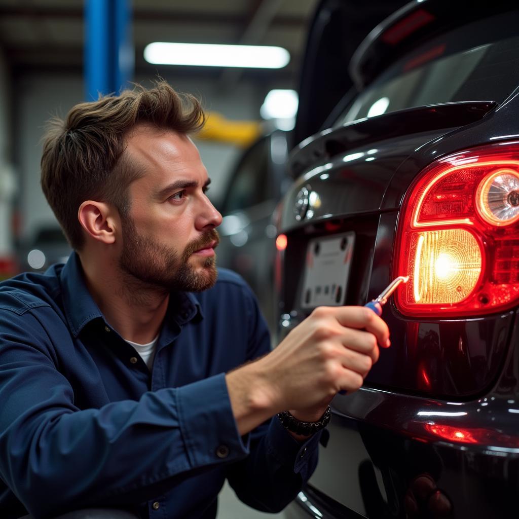 Mechanic Inspecting Brake Lights