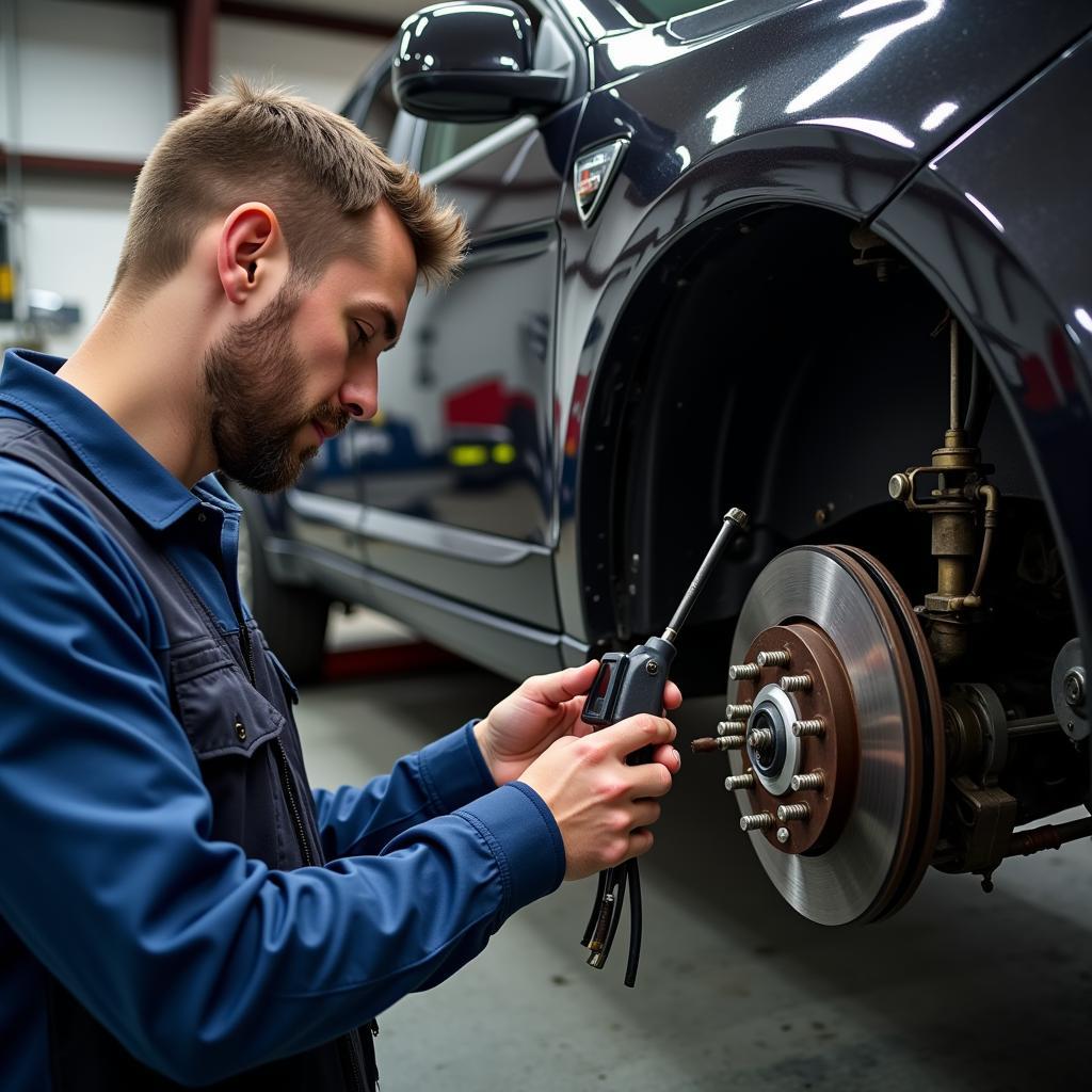 Mechanic Inspecting Brake Lines for Air