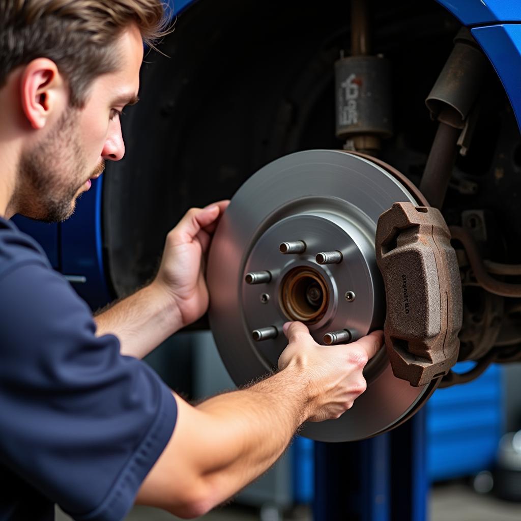 Mechanic Inspecting Brake Pads