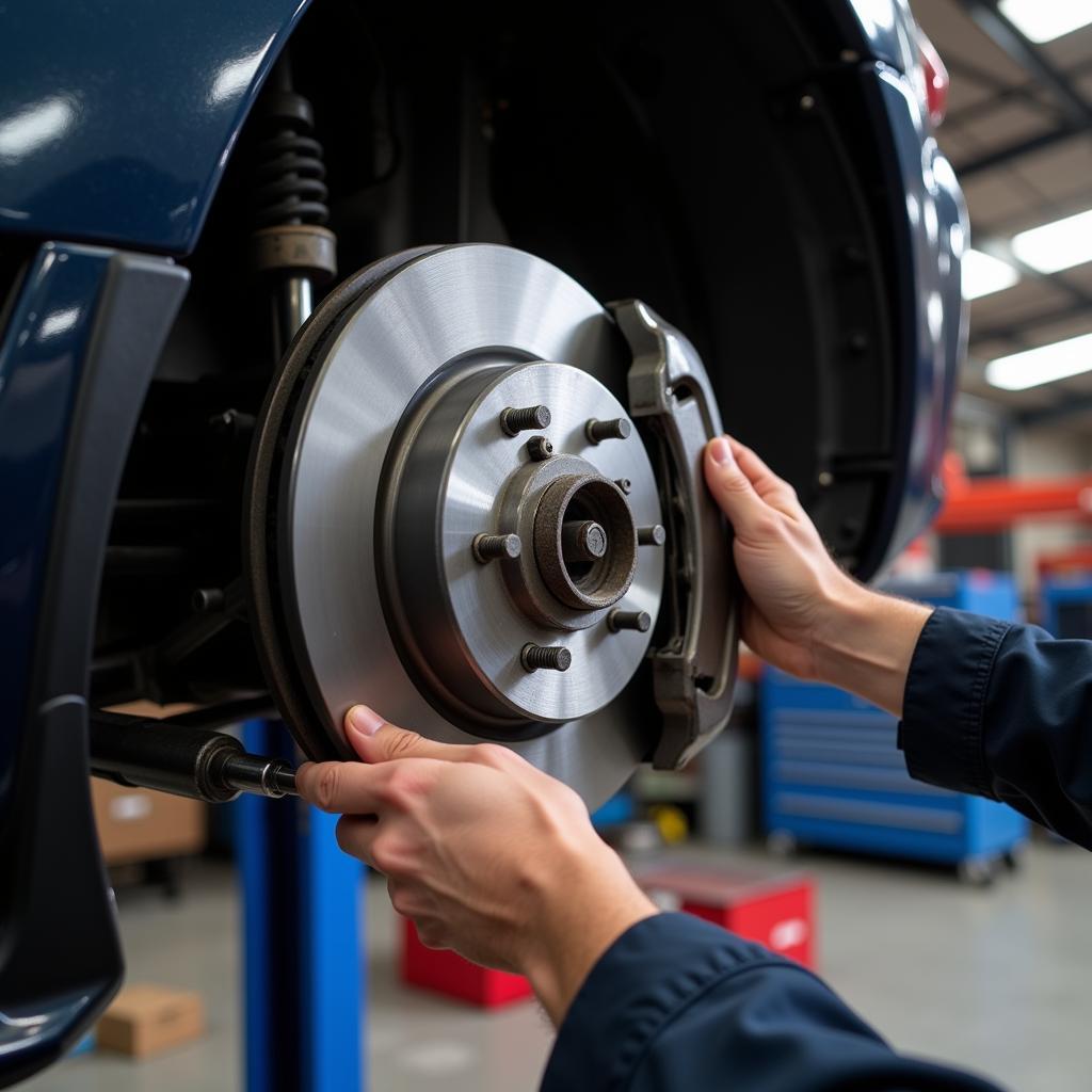 Mechanic Inspecting Brake System 