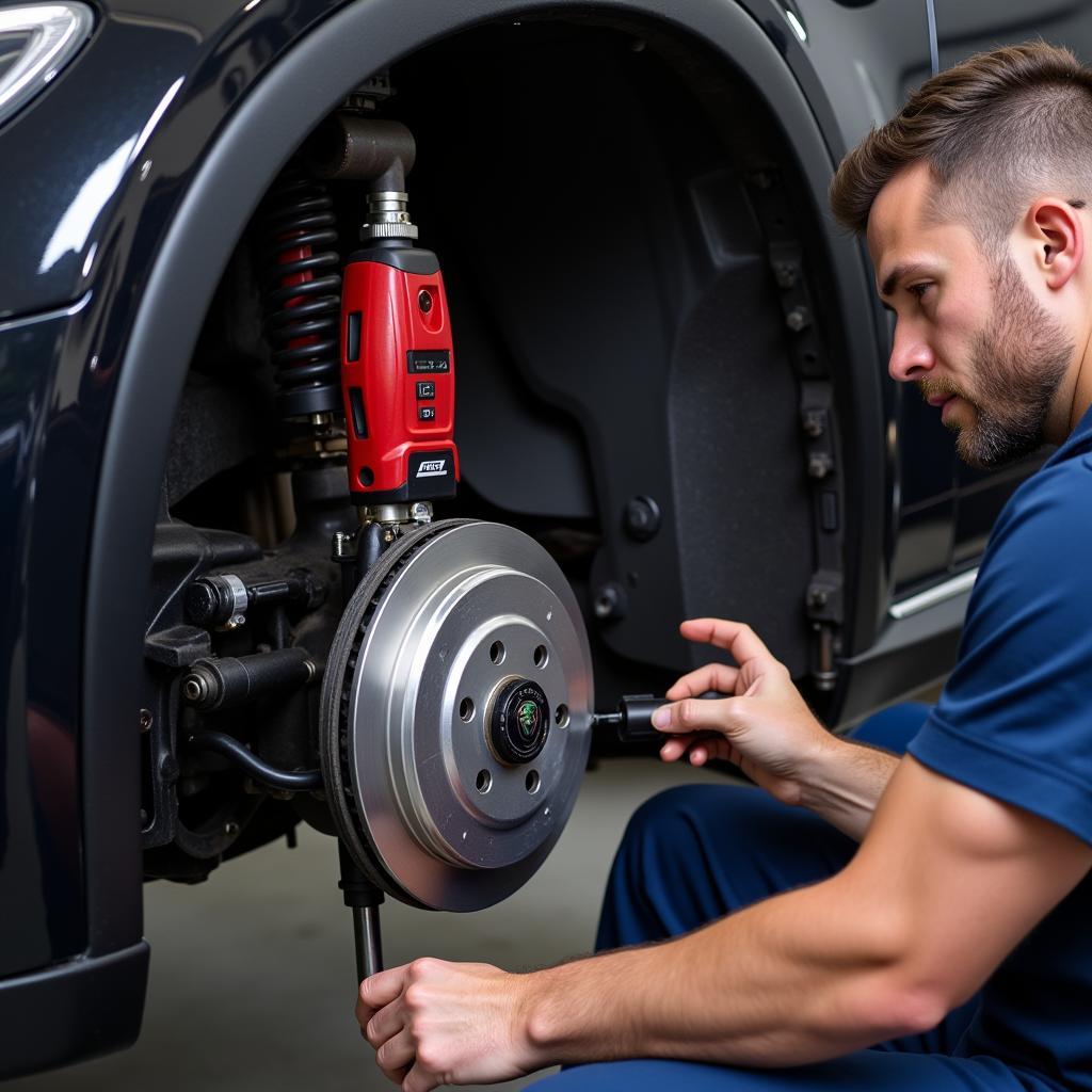 Mechanic Inspecting Brake System on Alfa Romeo Stelvio