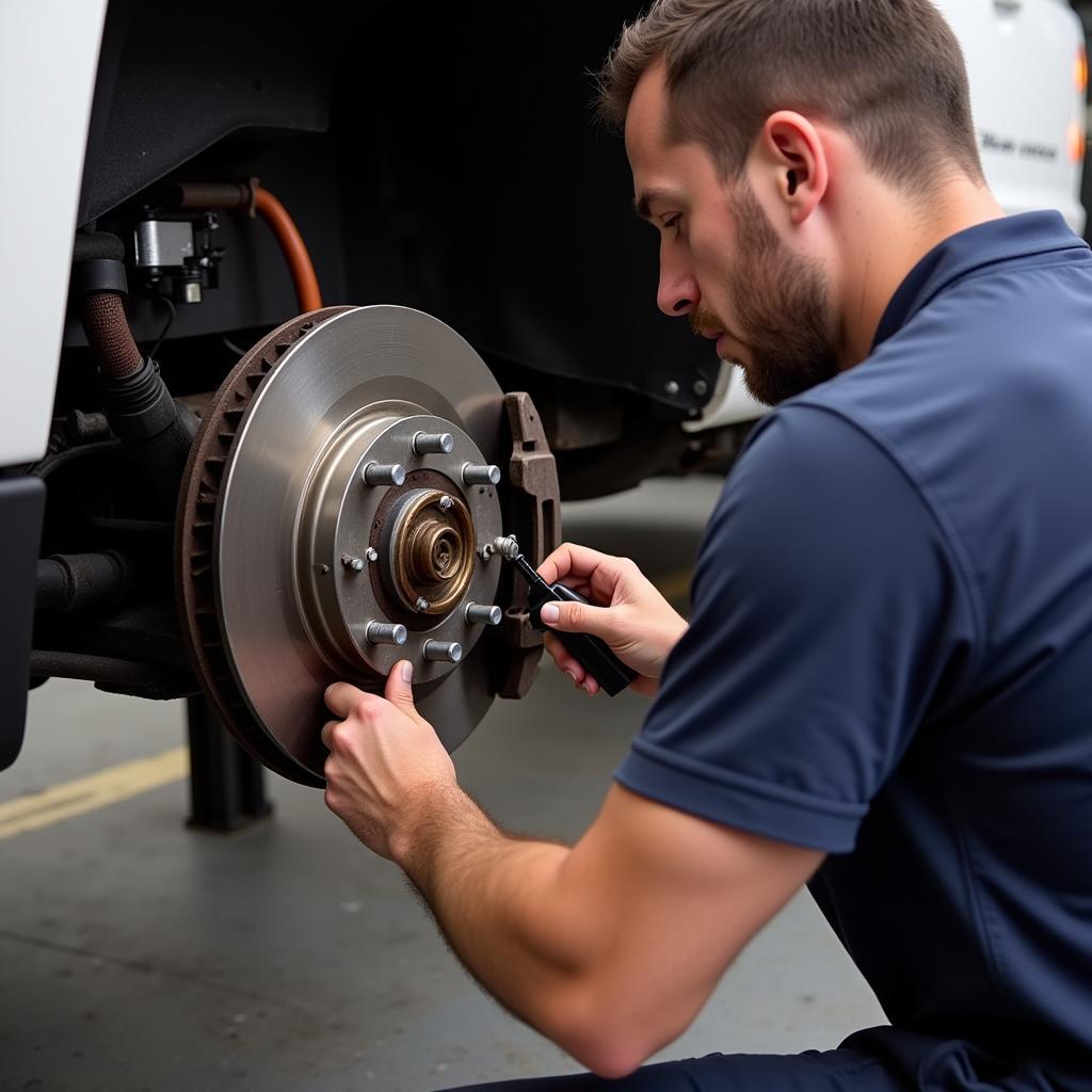 Mechanic Inspecting Silverado Brakes