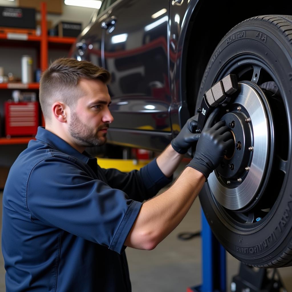 Mechanic Inspecting a Car's Braking System