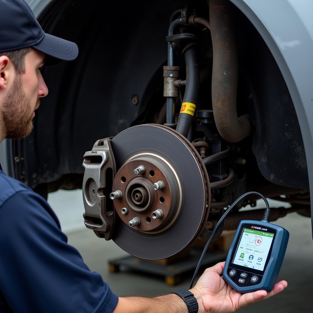 Mechanic Inspecting Brakes