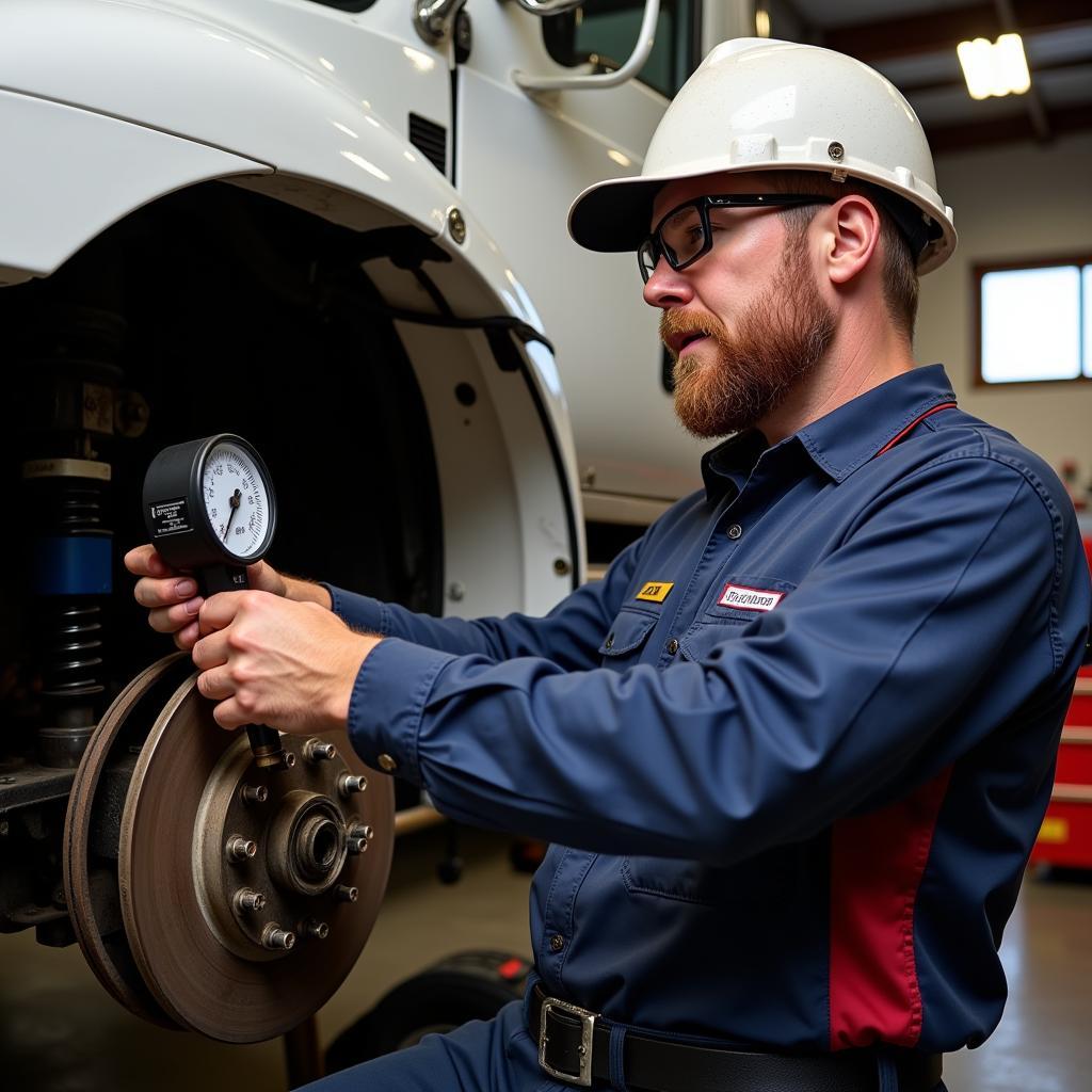 Mechanic Inspecting Air Brakes