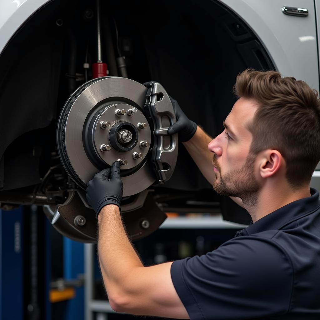 Mechanic Inspecting Brakes