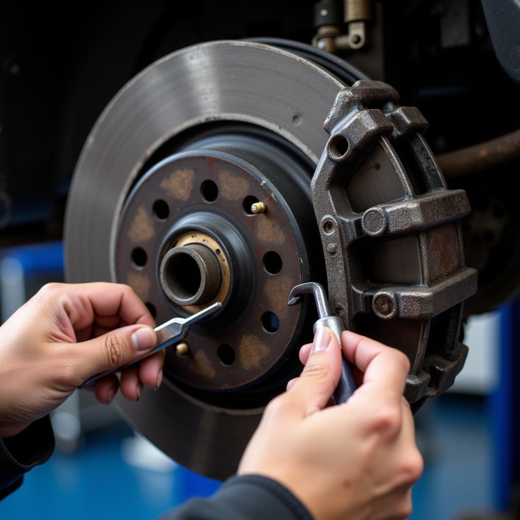 Mechanic Inspecting Car Brakes