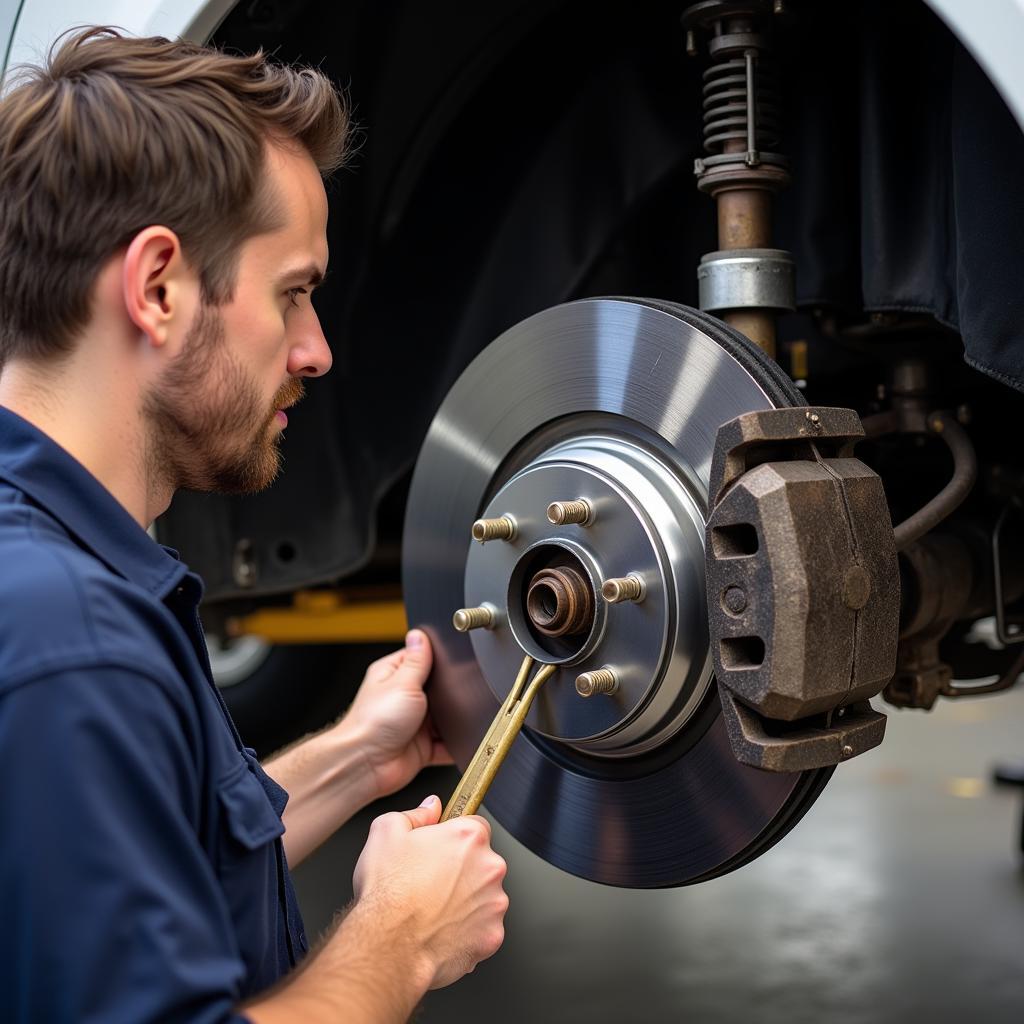 Mechanic Inspecting Car Brakes