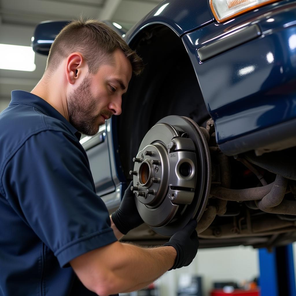 Mechanic Inspecting Brakes on Honda Accord