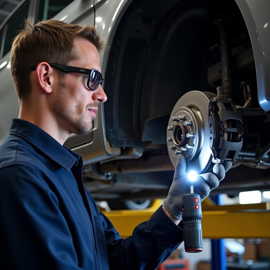 Mechanic Checking Car Brake System