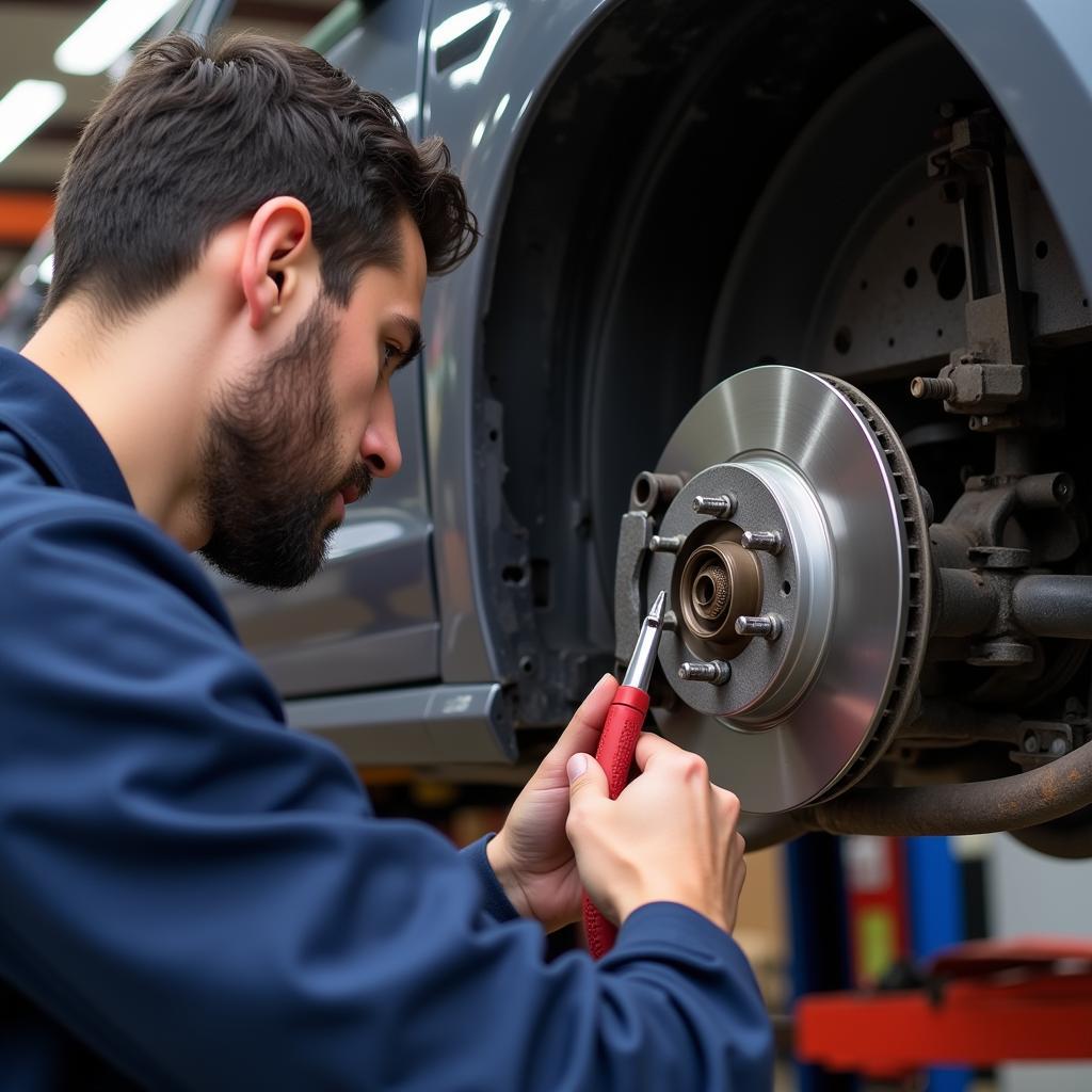 Mechanic Inspecting Car Brakes