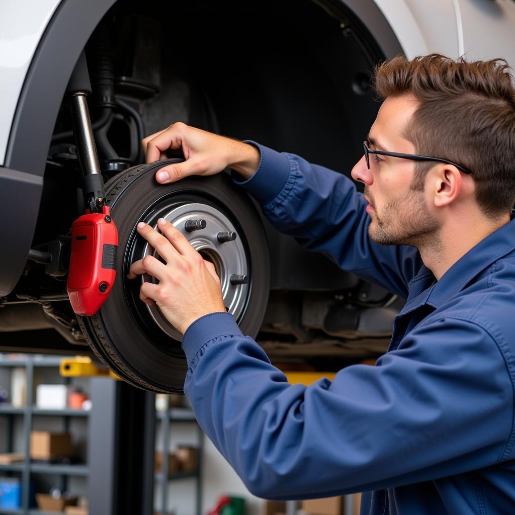 Mechanic Inspecting Car Brakes