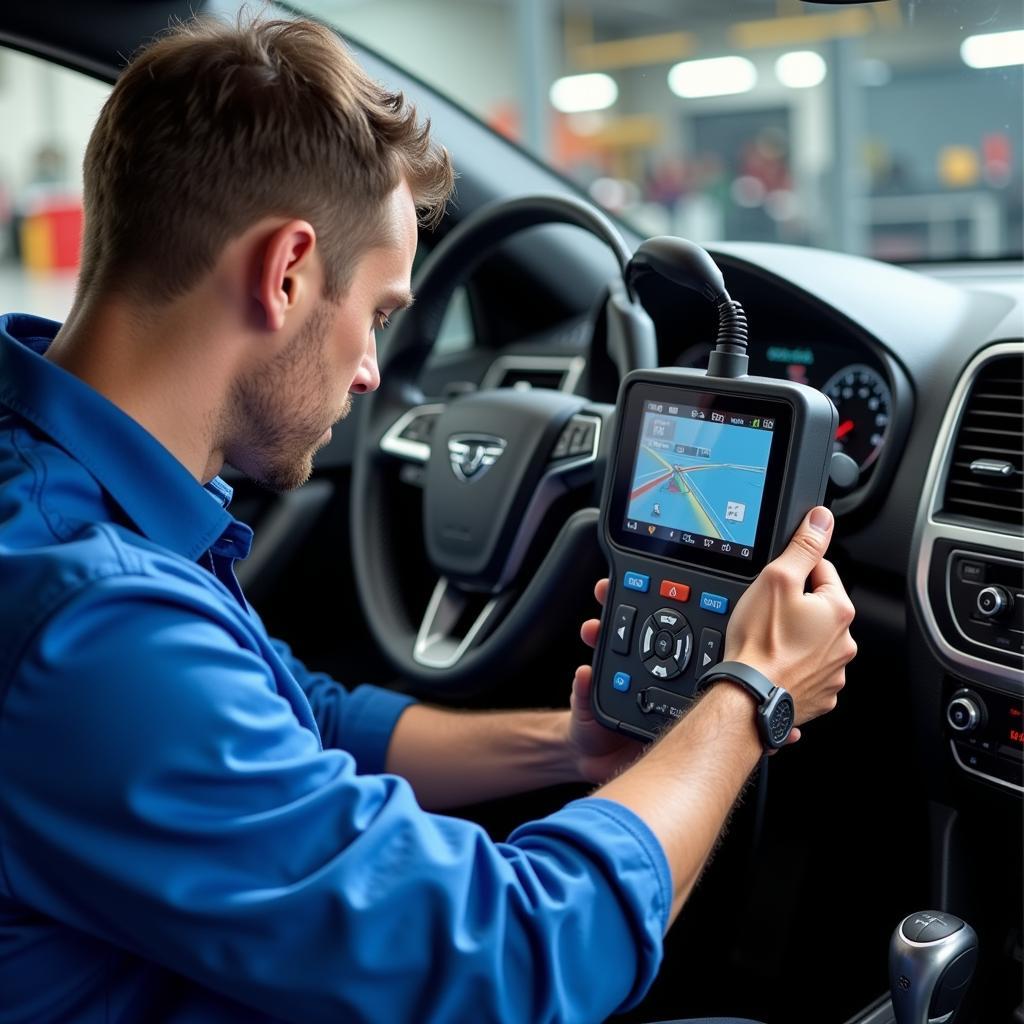 Mechanic Inspecting Car Sensors