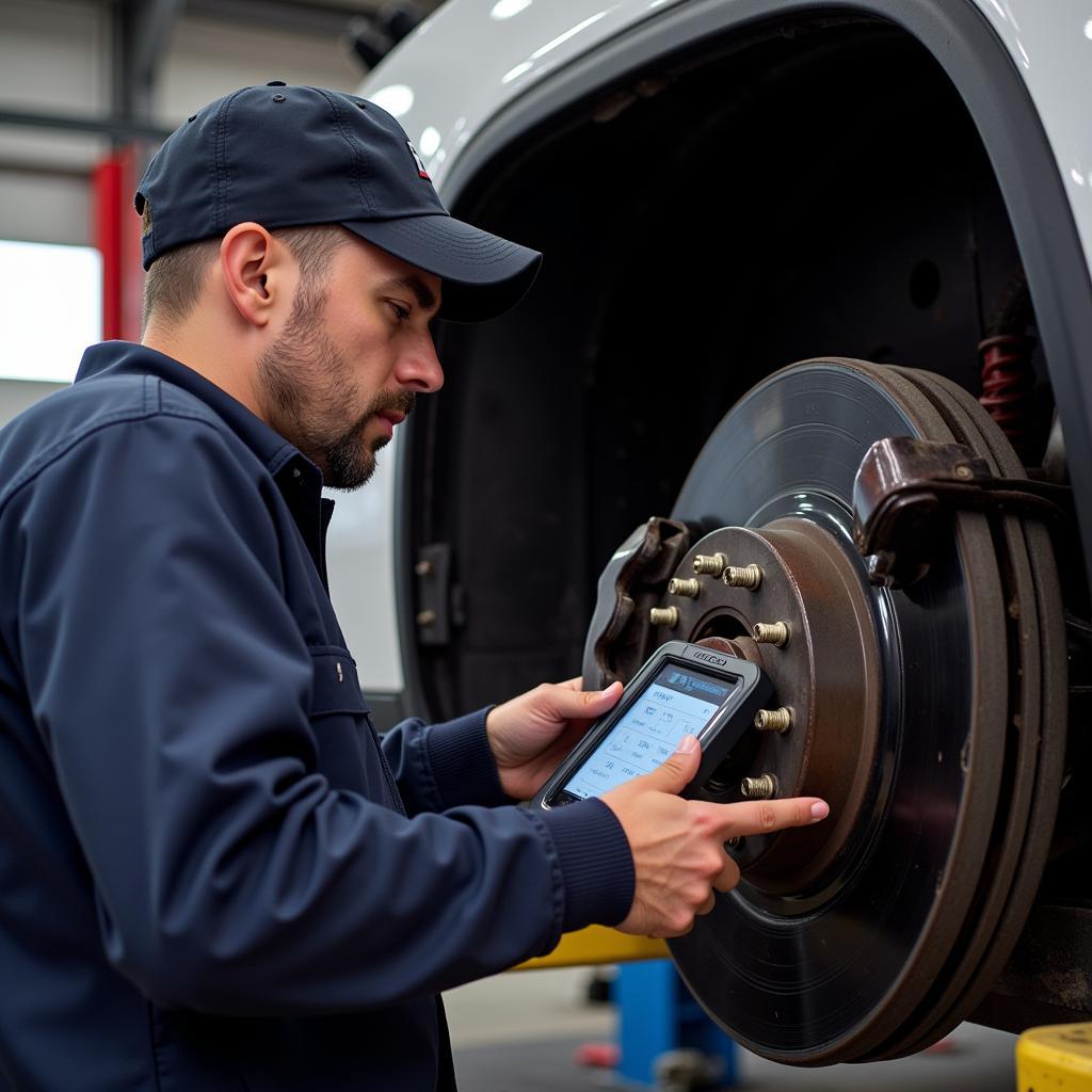 Mechanic Inspecting GMC Brake System