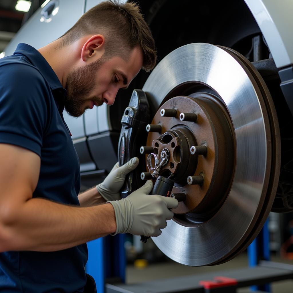 Mechanic Diagnosing LR3 Brake Issues