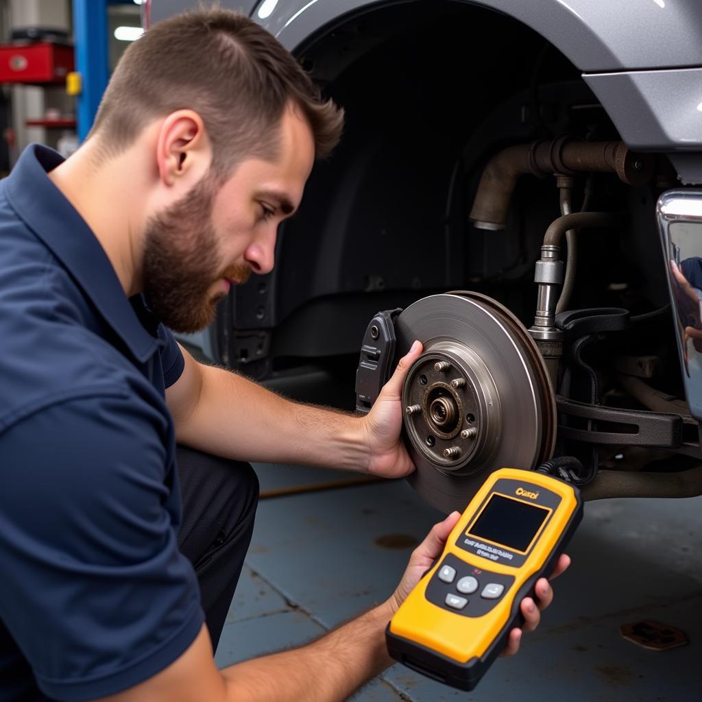 Mechanic Diagnosing Parking Brake Issue