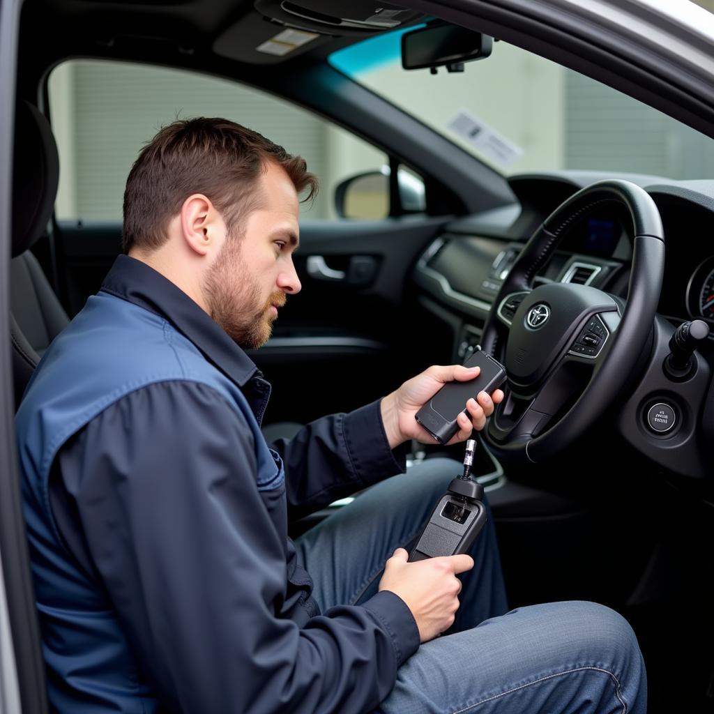 Mechanic Inspecting Seat Belt Buckle