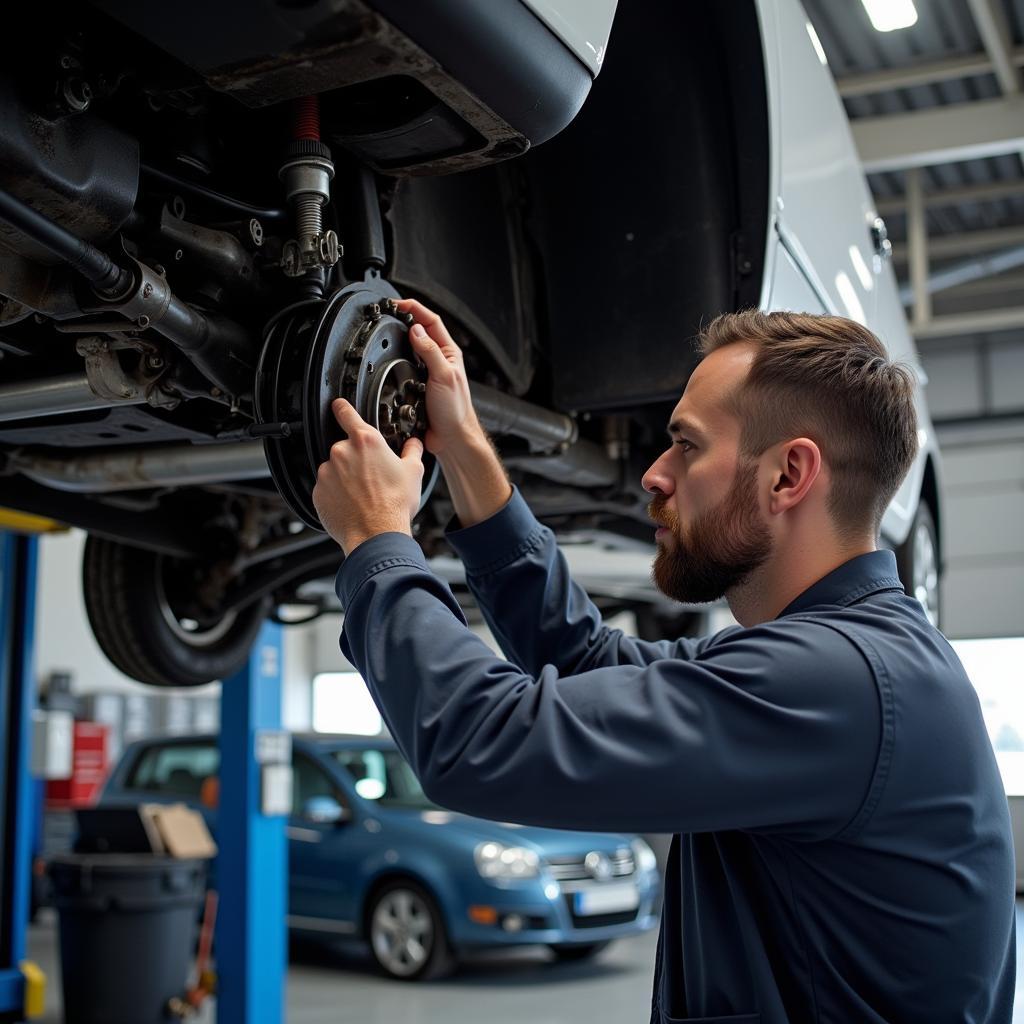 Mechanic Inspecting Undercarriage