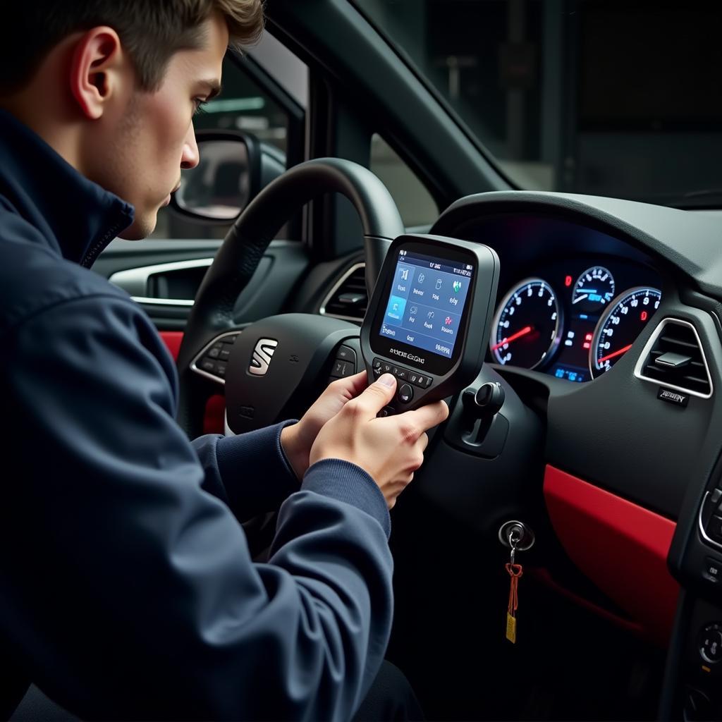 Mechanic Performing Software Update on Seat Ibiza