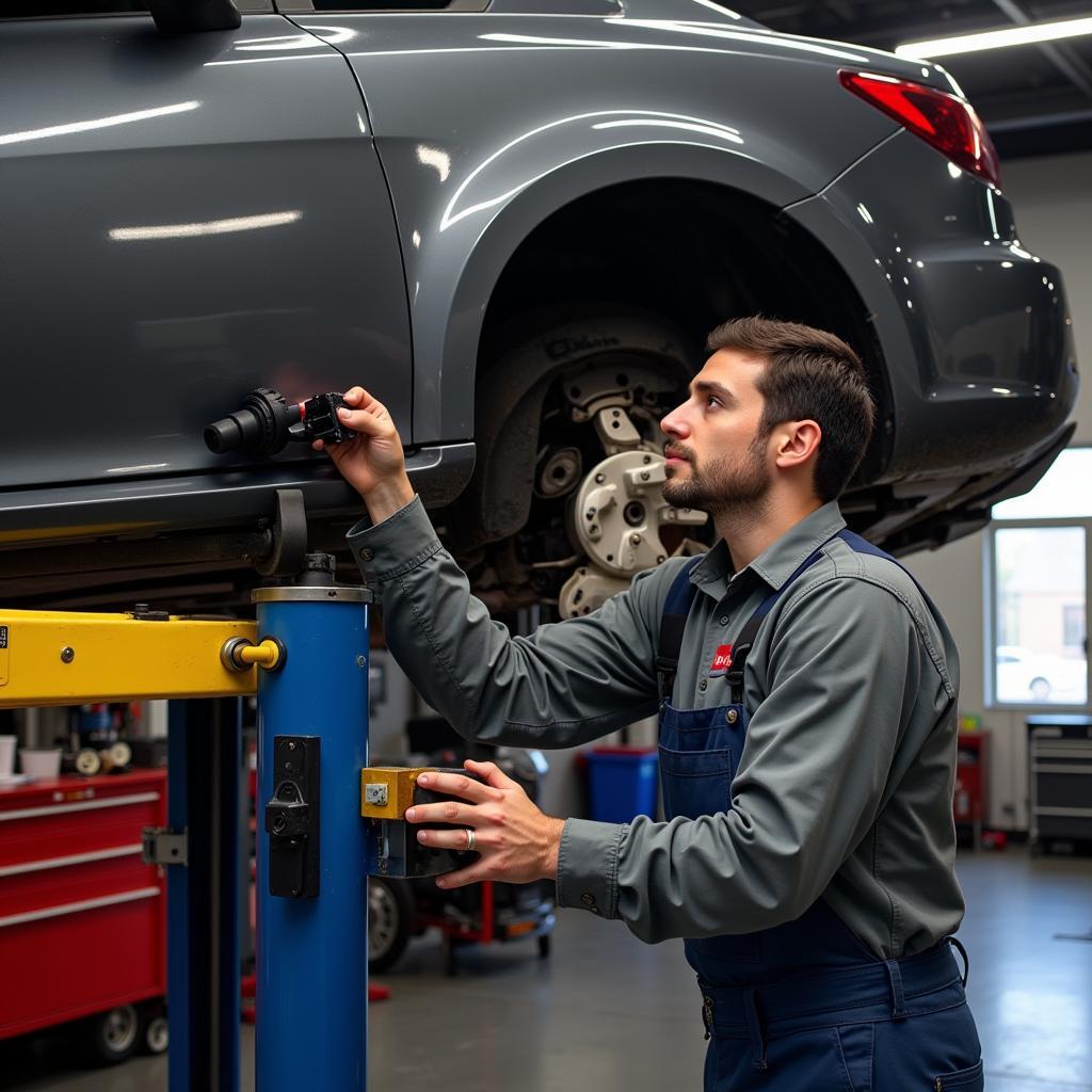 Mechanic Replacing Faulty Sensor